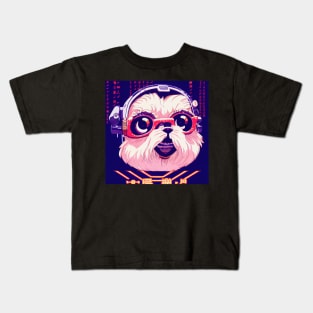 Cutest Shi tzu as anime retrowave Kids T-Shirt